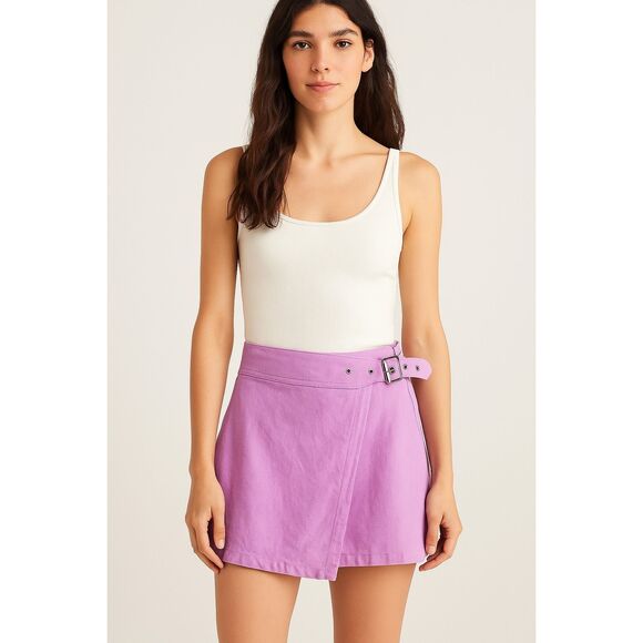 CARMAR Lavender Linen Mini Skirt with Belted Waist – Size Small - Picture 8 of 8